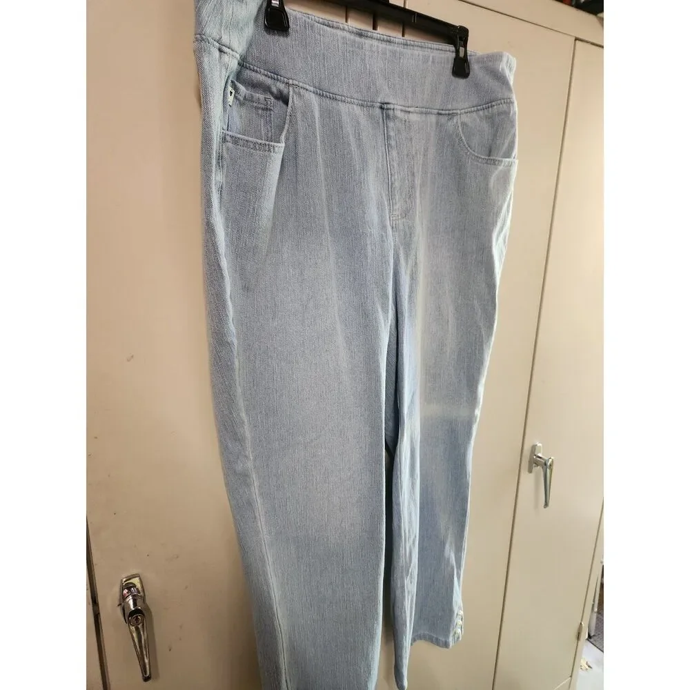 Belle Kim Gravel Believe in Your Beauty Faded Jeans w/ Pearl Accent Size 20WT